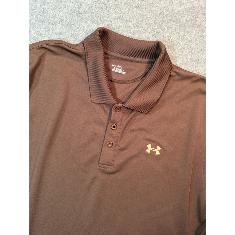 Under Armour Mens‎ XXL HeatGear Polo Shirt Brown Short Sleeve Performance Golf
